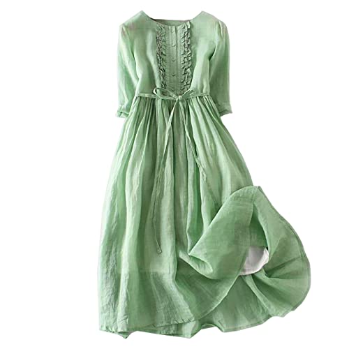 Generisch Leinenkleid Damen Sommer Große Größen Boho Blumenkleid Sommerkleid Strandkleider Midi Kurz Tunika Kleider Leicht Knielang Blusenkleid Abendkleider Kurzarm von Generisch