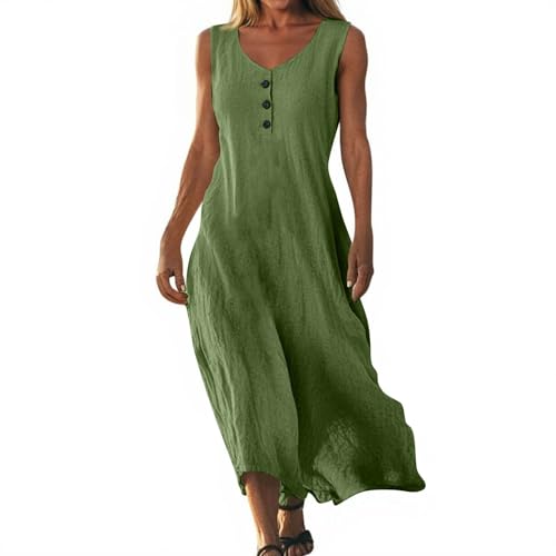 Generisch Leinenkleid Damen Sommer Musselin Kleid Damen Luftige Sommerkleider Schicke Sommerkleider Maxikleid Leinenkleider Musselin leichtes langes Sommerkleid Maxi midikleid AOC73 von Generisch