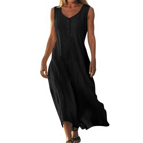 Leinenkleid Damen Sommer Musselin Kleid Luftige Sommerkleider Sommerkleid Midi Maxikleid Leinenkleider Musselin Kleid Damen Sommer Maxi Grosse grössen langes v Ausschnitt Kleider AOC80 von Generisch