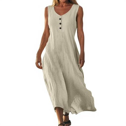 Leinenkleid Musselin Kleid Damen Schicke Sommerkleider Luftige Sommerkleider Maxikleid Leinenkleider Musselin Kleid Damen Sommer Maxi Grosse grössen langes v Ausschnitt Kleider AOC98 von Generisch