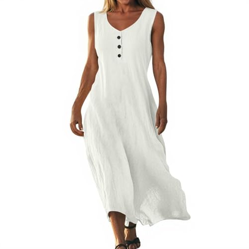Leinenkleid Musselin Kleid Luftige Sommerkleider Sommerkleid Midi Maxikleid Leinenkleider Musselin Kleider Damen Sommer Maxi Kleid Grosse grössen langes v Ausschnitt AOC119 von Generisch
