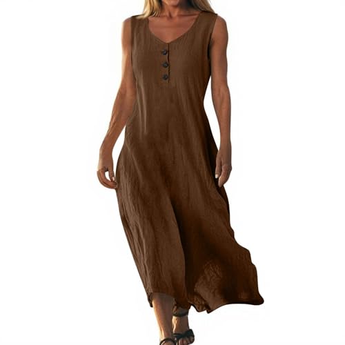 Leinenkleid Trägerkleid Damen Sommer Schicke Sommerkleider Sommerkleid Midi Maxikleid Leinenkleider Musselin Kleider Damen Sommer Strandkleid lang Kleider große größen leinen Tunika AOC87 von Generisch