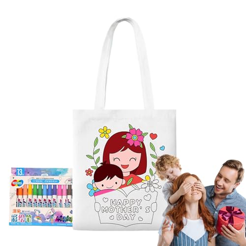 Generisch Leinwand Malbeutel | Süßigkeiten Beutel | Muttertags Bastelset Mit Malstiften Lernaktivitäten Für Kinder Ab 3 Jahren Kindergarten Schulklasse Outdoor Reisen von Generisch