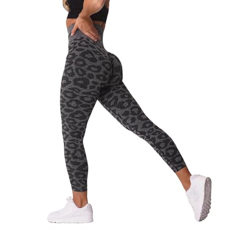Generisch Leoparden Leggings Damen Nahtlos Scrunch Leggins Yogahose Hohe Taille Gym Fitness Leggings für Damen Yoga Sport Hose Damen Tights Laufhose Fitnesshose (Black, XS) von Generisch