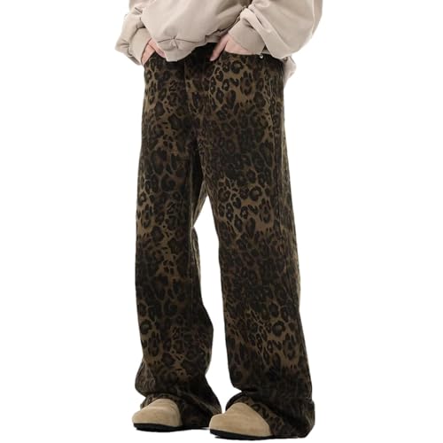 Generisch Leopardenmuster Jeans für Damen, Unisex-Gothic-Jeans mit geradem, weitem Bein, lässige, lockere Baggy-Hose mit Leopardenmuster in Braun, S-3XL Generisch Leopardenmuster Jeans für Damen, Unisex-Gothic-Jeans mit geradem, weitem Bein, lässige, lockere Baggy-Hose mit Leopardenmuster in Braun, S-3XL von Generisch