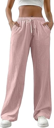 Generisch Light Pink Leinenhose Damen Sommer Musselin Hose Leicht Lang Jogginghose Elegant Palazzo Einfarbig Yogahose LäSsig Weites Bein Freizeithose Sommerhose Leinen Mode Strandhose Generisch Light Pink Leinenhose Damen Sommer Musselin Hose Leicht Lang Jogginghose Elegant Palazzo Einfarbig Yogahose LäSsig Weites Bein Freizeithose Sommerhose Leinen Mode Strandhose von Generisch