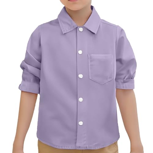 Generisch Lila Hemd 158 Jungen Langarm Slim Fit Student Hemd Baumwolle Revers Freizeithemden Einfarbige Hemdbluse Sommerhemd Boy Langarmshirt Junge Button Down Casual Hemden Sommer Formelle Uniform von Generisch