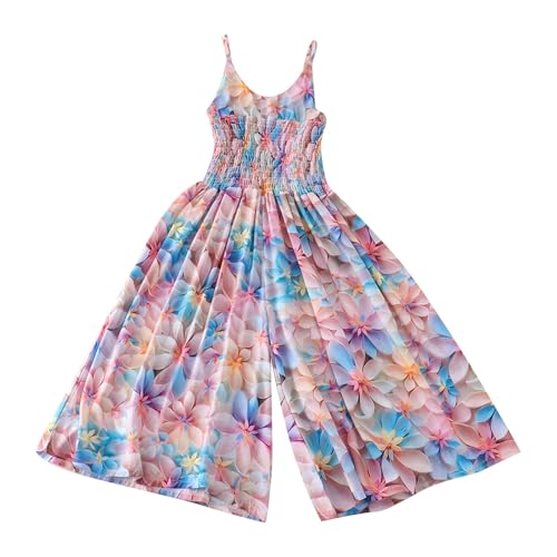 Generisch Lila Latzhose Kinder 146 Mädchen Overall Blumenmuster Sommer Jumpsuit Lang Weites Bein Trägerhose Lässige Strampler Ärmellos Romper Sommeroveralls Freizeithose Playsuit von Generisch