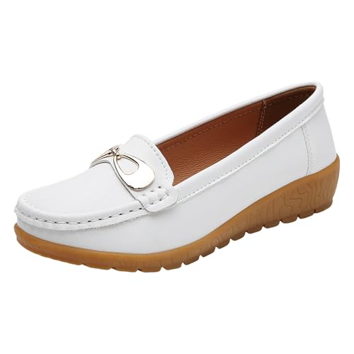 Generisch Loafer Damen Halbschuhe Loafer Freizeitschuhe Loafer Wanderschuhe für Damen Slip on Schicke Chunky (White, 38) von Generisch