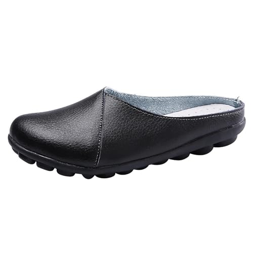 Generisch Loafer Damen Pantoffeln Leder Atmungsaktiv Leichtgewichts Bequeme Slipper Einfarbig Flache Slip On Oversized Schlupfschuhe Trendy Casual Hausschuhe Für Den Innen- Und Außenbereich,35-44 Eu von Generisch