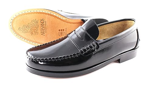 Generisch Loafer mit Lederlaufsohlen Anzugschuhe aus Leder schwarz Herren Handmade Mokassins Slipper EU Größe Bequeme Weite (Schwarz, 39) von Generisch