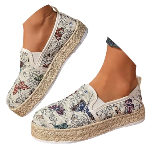 Generisch Loafers Herren, Espadrilles Für Damen&Herren Leinenschuhe Keilabsatz Sommerschuhe Keilpumps Atmungsaktiv Segelschuhe Strohschuhe Schwarz Freizeitschuhe Loafer Canvas von Generisch