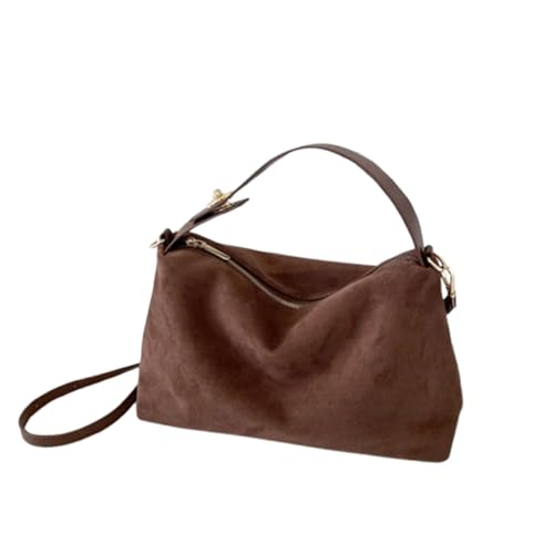 Generisch Lockere Hobo-Tasche aus Wildleder, braune Handtasche, Damen-Umhängetasche in Crescent-Optik (Coffee,Medium) von Generisch