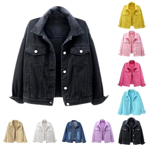 Lockerer farbenfroher Jeanskurzmantel für Damen - Uni Denim Jacke mit großen Taschen als lässiger Alltagsbegleiter in Hellblau Jeansjacke von Generisch