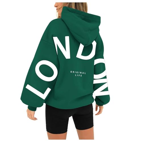 Generisch London Hoodie Damen Oversize Backprint Pullover Mit Kapuze Sweatshirt Y2K Briefe Aufdruck Kapuzenpullover Modisch Langarm Hoody mit Taschen Langarmshirt Pulli von Generisch