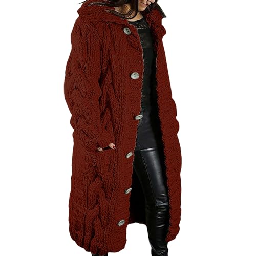 Generisch Long Sweatjacke Damen Strickjacke Lang Grobstrick Cardigan Langarm Herbst Winter Jacke Strick Wintermantel Sweater Winterjacke Strickmantel Jacke Damen Kurz von Generisch