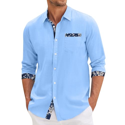 Generisch Longsleeve Herren, Hemd Unifarben Langarm Männer Regular Fit Einfarbig Herrenhemden Button Down Shirts (L, Sky Blue) von Generisch