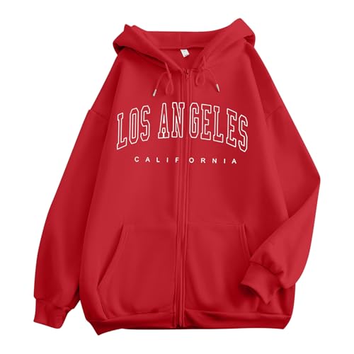 Los Angeles Sweatjacke Damen Mit Kapuze Herbst Sportjacke Kapuzenjacke Oversize Y2K Zipper Hoodie Sport Jacke Langarm Casual Pullover Mit Kapuze Reissverschluss Sweatshirt,03 Rd1,L von Generisch