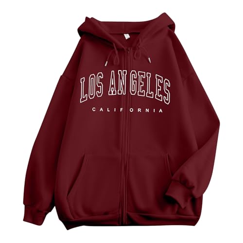 Los Angeles Sweatjacke Damen Mit Kapuze Herbst Sportjacke Kapuzenjacke Oversize Y2K Zipper Hoodie Sport Jacke Langarm Casual Pullover Mit Kapuze Reissverschluss Sweatshirt,03 Rd3,3XL von Generisch