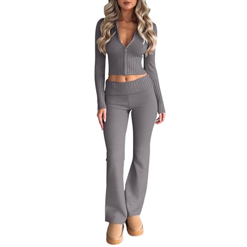 Generisch Lounge Set Damen, Sweatshirt Zweiteiler Basic Kapuzenpullover Herbst Winter Fleece Langarm Hausanzug Mit Kapuze Freizeitanzug Jogginganzug Damen Für Yoga Gym Set Pyjama Outfit (M, Grau) von Generisch