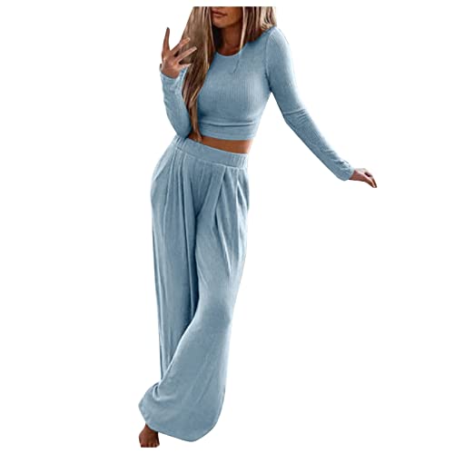 Generisch Loungewear Damen Loungewear Herbst Winter Langarm Pyjama Strickanzug Set Lange Cozy Zweiteiler Lounge Knit Set Hose Und Oberteil Hausanzug Freizeitanzug Lounge Set Homewear Damen Set von Generisch