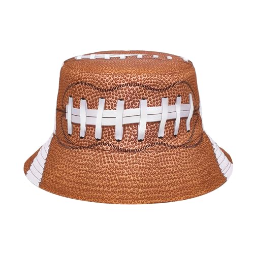 Generisch Lustiger American Football-Bucket-Hut, Bucket-Hut mit wendbarem Unisex-Print Frosch Kette (Khaki, M) von Generisch