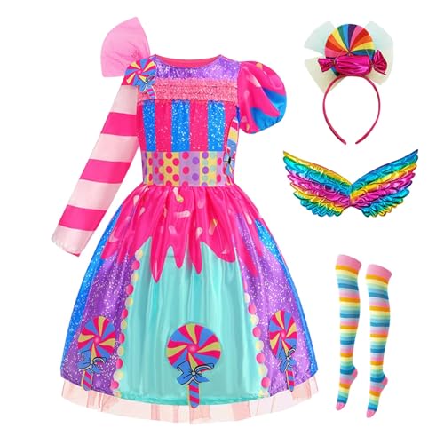 Generisch Lutscher Süssigkeit Karneval Kostüm Kleid Verkleidung mit Zubehör Mädchen Prinzessin Kostüm Party Kleid Faschingskostüm für Karneval Halloween Cosplay Party von Generisch