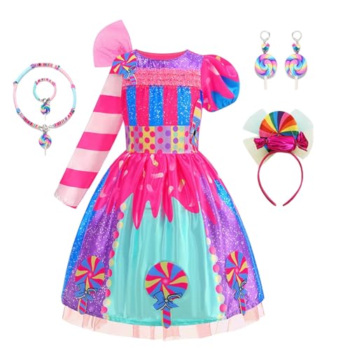 Generisch Lutscher Süssigkeit Karneval Kostüm Kleid Verkleidung mit Zubehör Mädchen Prinzessin Kostüm Party Kleid Faschingskostüm für Karneval Halloween Cosplay Party von Generisch