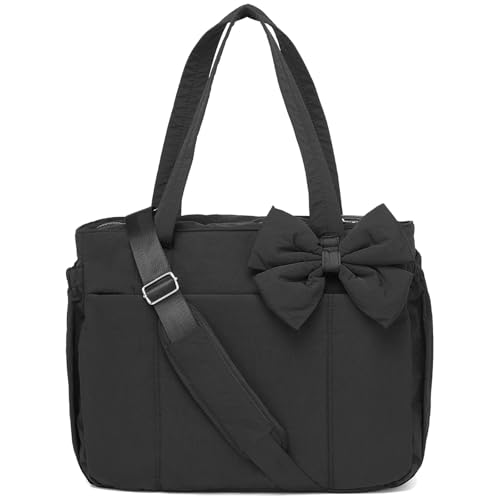Generisch Luvys Bag, Lightweight Crush Bow Tote Bag for Women, Quilted Puffy Crush Tote Bags for Daily Use Work Travel (Black) von Generisch