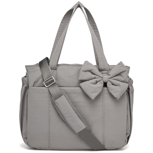 Generisch Luvys Bag, Lightweight Crush Bow Tote Bag for Women, Quilted Puffy Crush Tote Bags for Daily Use Work Travel (Gray) von Generisch