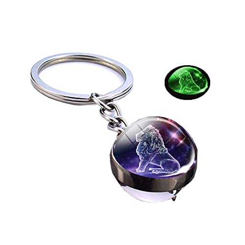 Generisch Luxuriöser leuchtender Schlüsselanhänger mit 12 Sternbildern, Glücksbringer, Glaskugel-Anhänger, Sternzeichen-Schlüsselanhänger, Leo, Unisex, Gold von Generisch