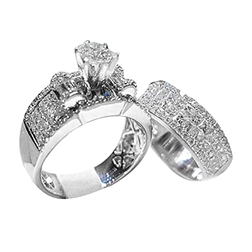 Generisch Luxus Brillant Zirkon Ring Set Schmuck Frauen Hochzeit Verlobung Paar Passende Ringe Der Trilogie (Silver E) von Generisch