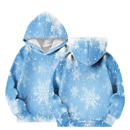 Generisch Madchen Weihnachten Hoodie Kinder Pullover Bedrucktes Klamotten Sweatshirt Weihnachtspullover Kapuzenpullover Regular Kleidung Warm Bekleidung Classic Oberteile Hellblau, 7 Jahre von Generisch