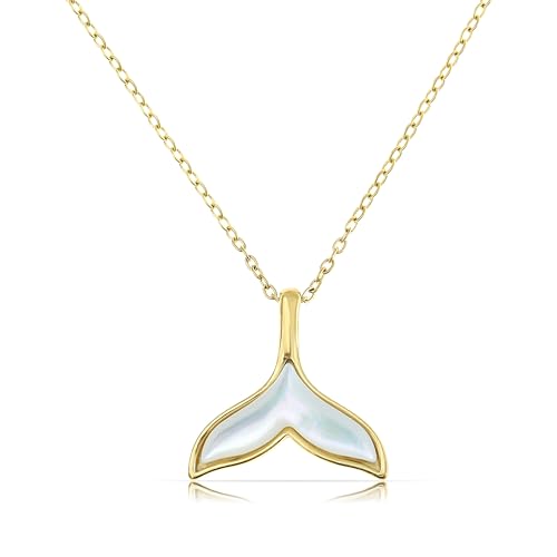 Generisch Made by Nami Halskette Damen Gold oder Silber mit Perlmutt Anhänger Stern Mond aus Chirurgischem Edelstahl Hypoallergen Wasserfester Schmuck Freundschaftskette (Walflosse Gold) von Made by Nami