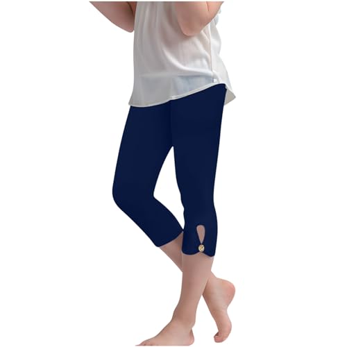 Generisch Mädchen 3/4 Leggings Sommer Capri Hose Einfarbig Elegant Sommerhose High Waist Jogginghose Lässig Sport Caprihose Klassiker Bequem Sportleggins Leicht Lustig Strandhose für Kinder von Generisch