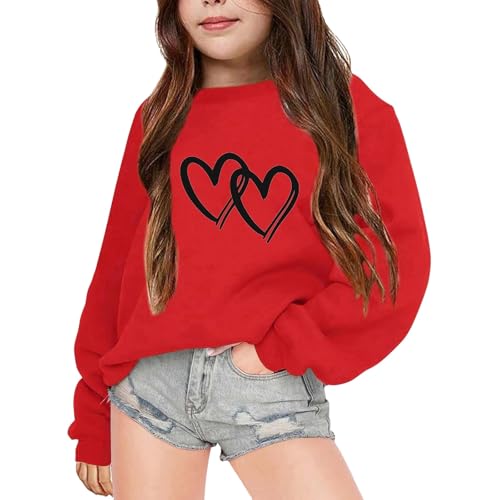 Generisch Mädchen Bedrucktes Sweatshirt Rundhals Langarm Pullover Tops mit Lustigem Druck Bequem Lässig Streetwear Leicht Kinder Sweatshirts Lose Pulli Oberteile Jungen (Red, 11-12 Years) von Generisch