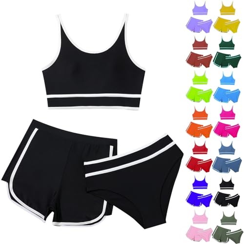 Generisch Mädchen Bikini Set 3er Sommer Badeanzüge Kinder Dreiteilig Tankini Mit Einfarbig Badeanzug Rückenfrei Top Und Bikinihose Kurz Shorts Für Mädchen 8-14 Jahre von Generisch