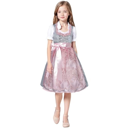 Generisch Mädchen Dirndl Trachtenkleid 3tlg Trachten Kinderdirndl Dirnd Kinderkleid Dirndl Mädchen Kinderdirndl Trachtenmode Mittelalter Kleidung Set 3 teiliges Set Kleid mit Trachtenbluse Schürze von Generisch