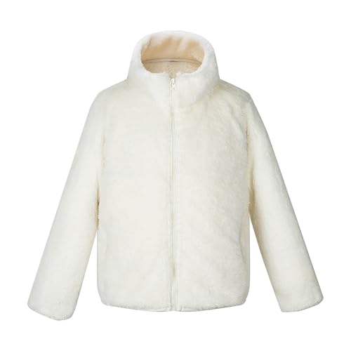 Generisch Mädchen Fleecejacke Kinder Wintermantel Reißverschluss Mantel Stehkragen Jacke Warme Klamotten Einfarbig Casual Kleidung Bekleidung Thermojacke Outdoor-Oberteil Weiß,130 von Generisch