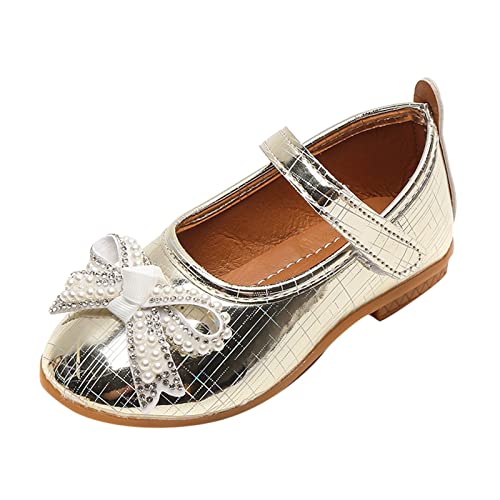 Generisch Mädchen Freizeitschuhe Flache Leichte Perle Strass Bogen Nette Kleidschuhe Silberstiefel (Gold, 24 Toddler) von Generisch
