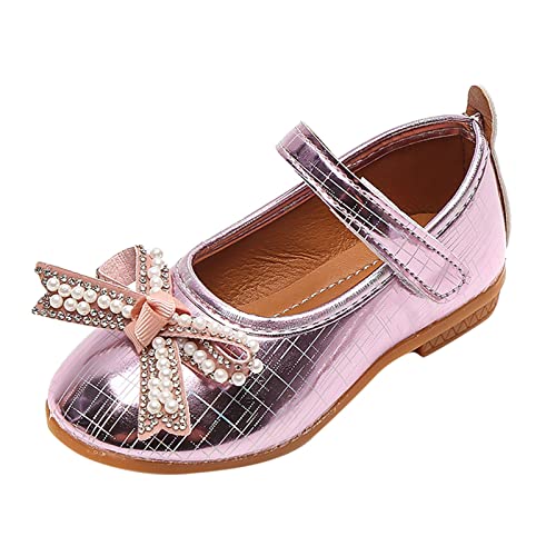 Generisch Mädchen Freizeitschuhe Flache Leichte Perle Strass Bogen Nette Kleidschuhe Silberstiefel (Pink, 28 Toddler) von Generisch