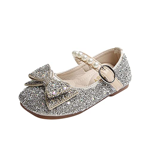 Generisch Mädchen Freizeitschuhe Strass Pailletten Bogen Schnalle Kleid Schuhe Tanzschuhe Boots 32 (Silver, 22.5 Toddler) von Generisch