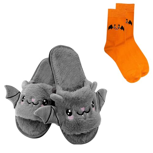 Generisch Mädchen Hausschuh 34 Mädchen Hausschuhe Niedliche Fledermaus Plüsch Hausschuhe Halloween drinnen und draußen Winter Schuhe Baby (GY2, 33.5 Big Kids) von Generisch