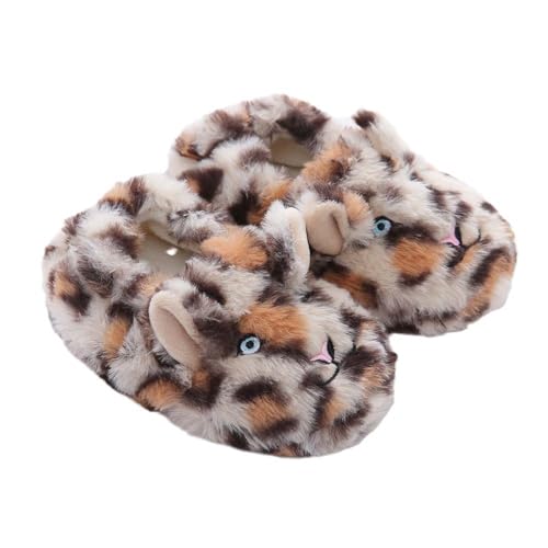 Generisch Mädchen-Hausschuhe, warm, flauschig, für den Winter, für Kleinkinder und Kinder, mit Schlupfsohle, süßes Schneeleoparden-Design, weich, bequem Slipper Mädchen 30 (Brown, 26 Toddler) von Generisch