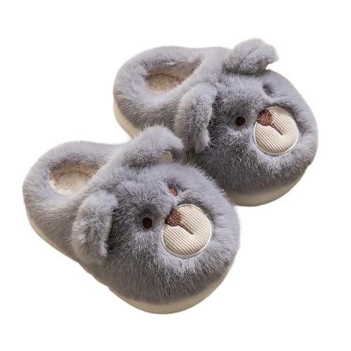 Generisch Mädchen Hausschuhe Winter Warme Fuzzy Schuhe Bequeme Kinder Home Schuhe Mit Niedlichem Bären Design Für Kleinkinder Kinder (Grey, 31 Little Child) von Generisch