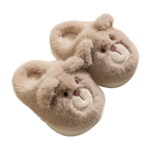 Generisch Mädchen Hausschuhe Winter Warme Fuzzy Schuhe Bequeme Kinder Home Schuhe Mit Niedlichem Bären Design Für Kleinkinder Kinder (Khaki, 31 Little Child) von Generisch