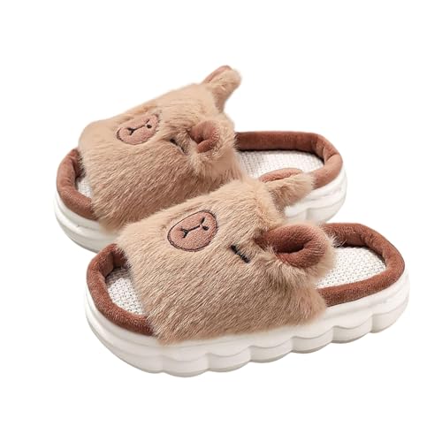Generisch Mädchen-Hausschuhe für Kinder weiche atmungsaktive Leinen-Slipper mit offener Zehenpartie Bequeme lässige Heimschuhe für Kleinkinder Mädchen (Brown, 33.5 Big Kids) von Generisch