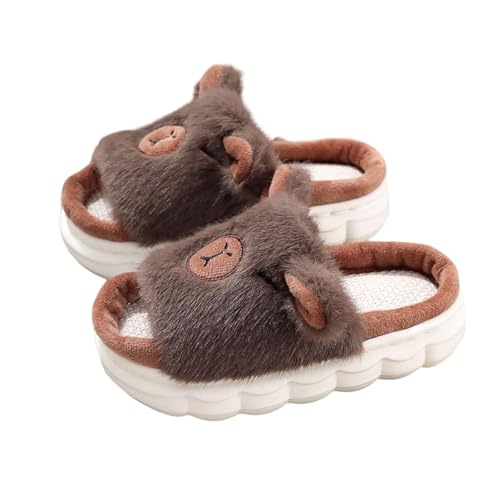 Generisch Mädchen-Hausschuhe für Kinder weiche atmungsaktive Leinen-Slipper mit offener Zehenpartie Bequeme lässige Heimschuhe für Kleinkinder Mädchen (Coffee, 31.5 Little Child) von Generisch