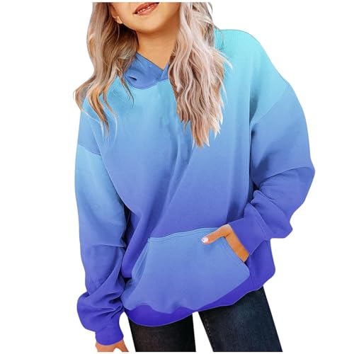 Generisch Mädchen Hoodie Kinder Kapuzenpullover Mode Tops Farbverlauf Kleidung Batik Sweatshirt Bedrucktes Langarm Pullover Bekleidung Oberteile Long Sleeve Top Thermoshirt Blau, 11 Jahre von Generisch