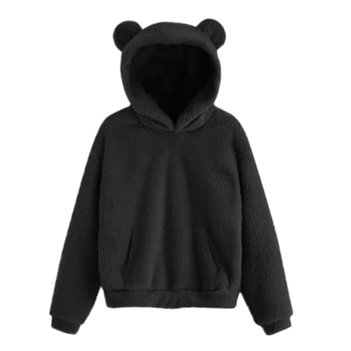 Generisch Mädchen Hoodie Kinder Oberteile Lässig Kapuzenpullover Einfarbig Kinder Pullover Winter Warm Langarm Tops Fleecejacke Freizeit Sweatshirt für Mädchen mit Taschen 00 Schwarz 170 von Generisch